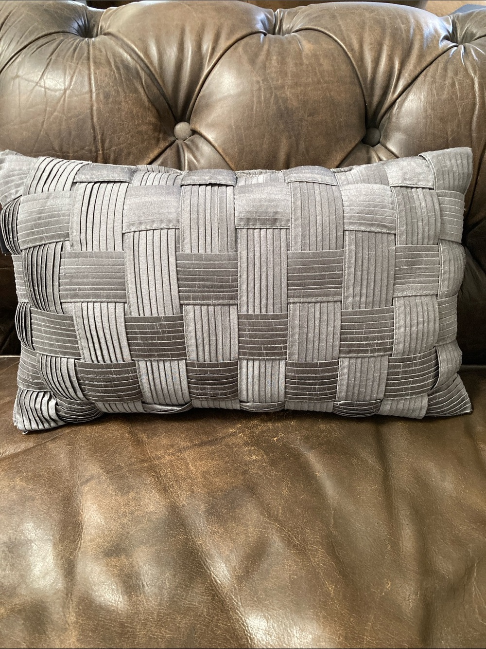 At Home Modern Dreams Silver Gray Basketweave Lumbar Accent Pillow